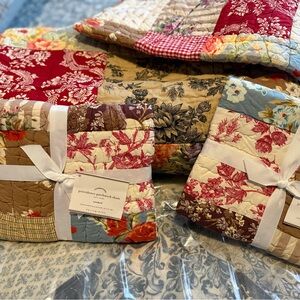 New RARE Vintage Pottery Barn Providence F/Q Patchwork Quilt Set, S/4, 2009